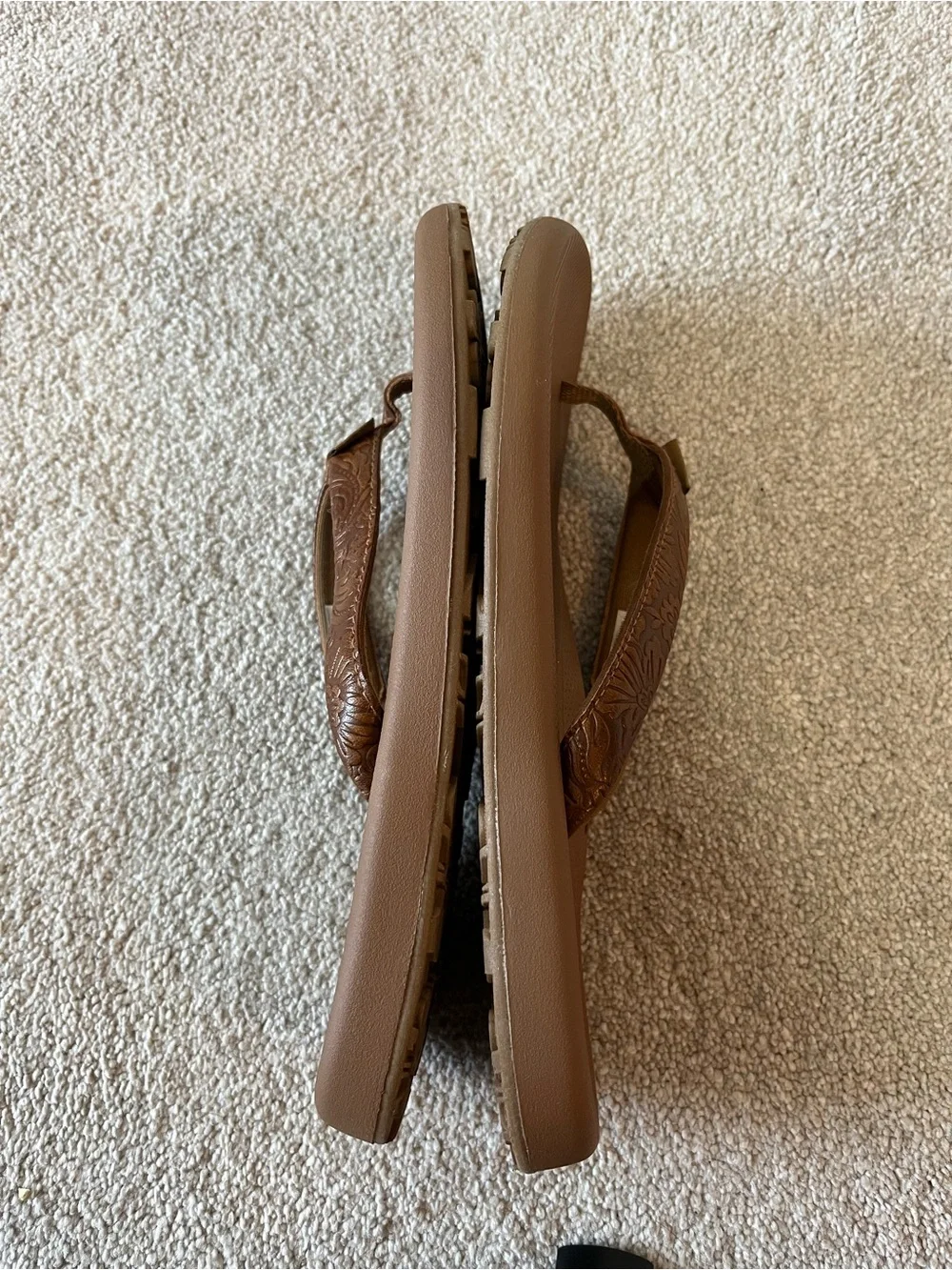 Flojos Brown Textured Strap Flip Flops
